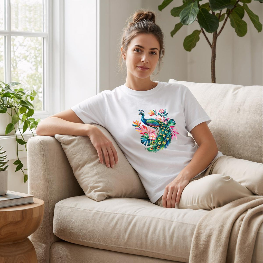 Majestic Tropical Peacock Watercolor Women’s Tee | Comfort Colors C1717