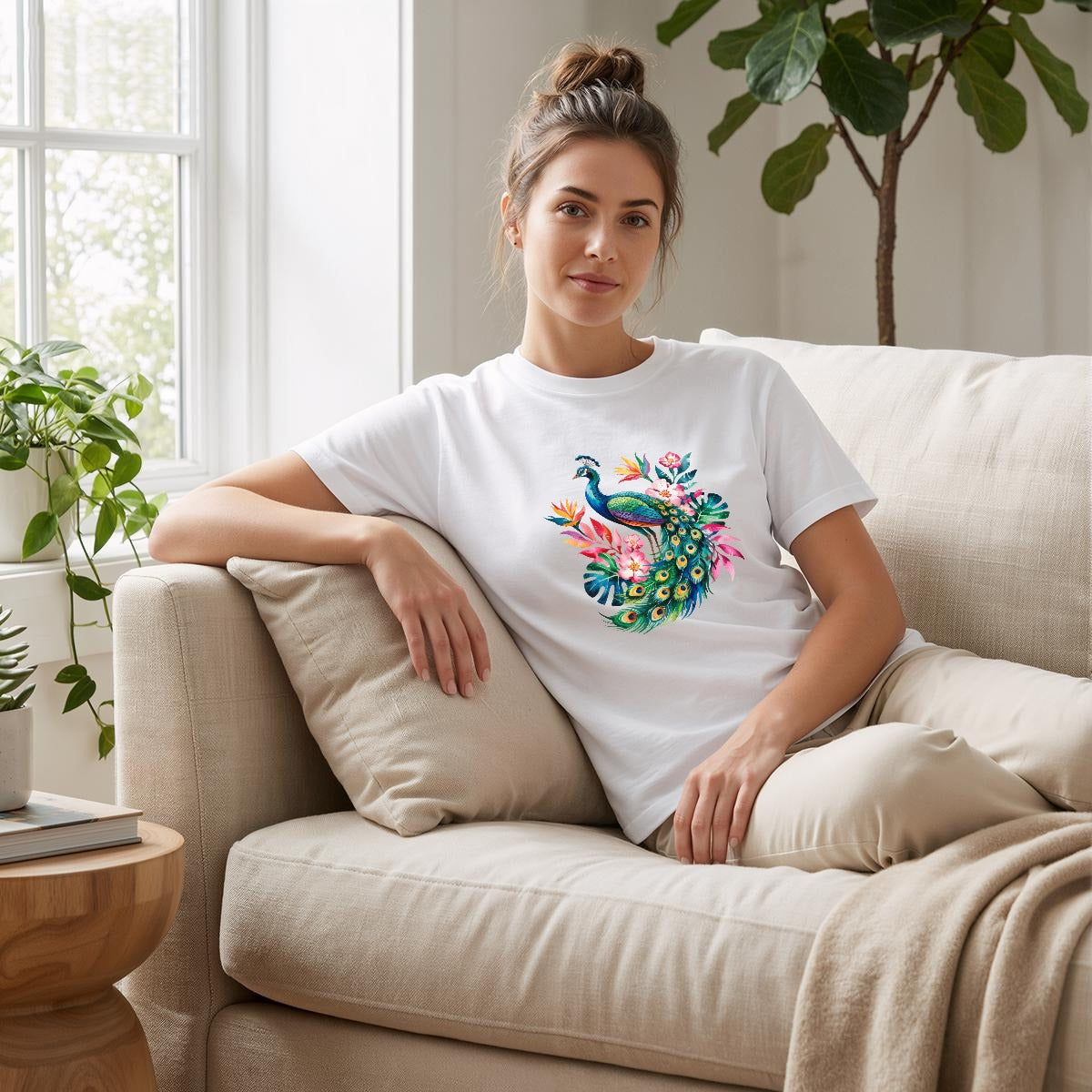 Majestic Tropical Peacock Watercolor Women’s Tee | Comfort Colors C1717