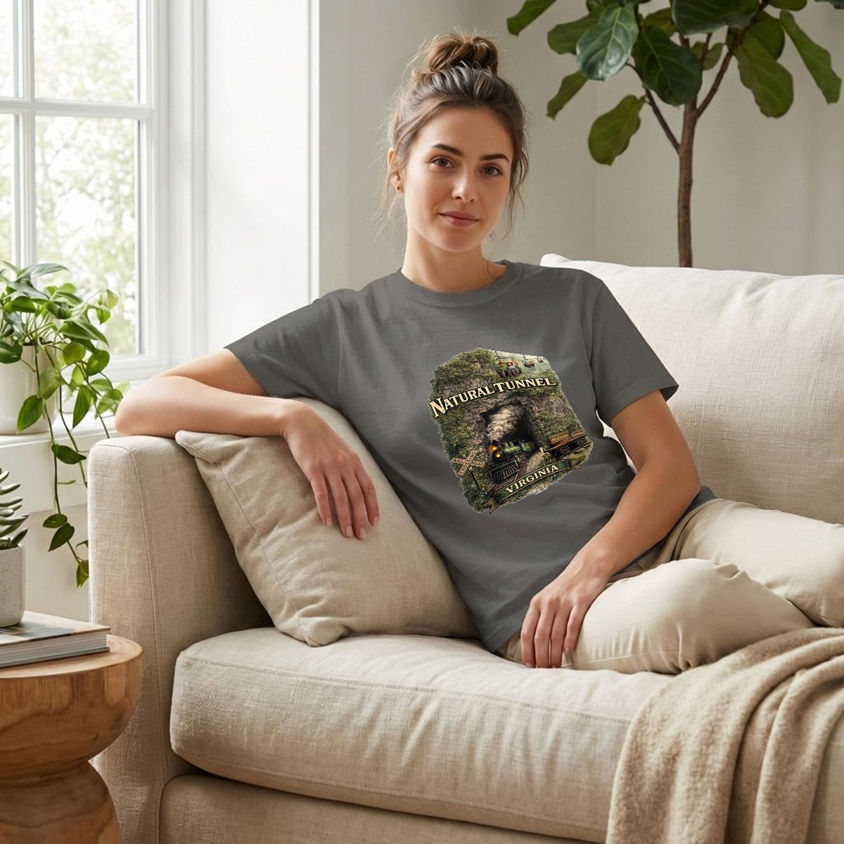 Women's Vintage Steam Engine Natural Tunnel Virginia Railroad Shirt