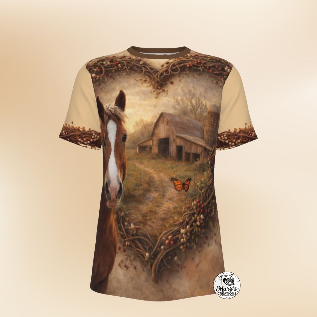 Rustic Horse & Barn Heart-Frame Tee