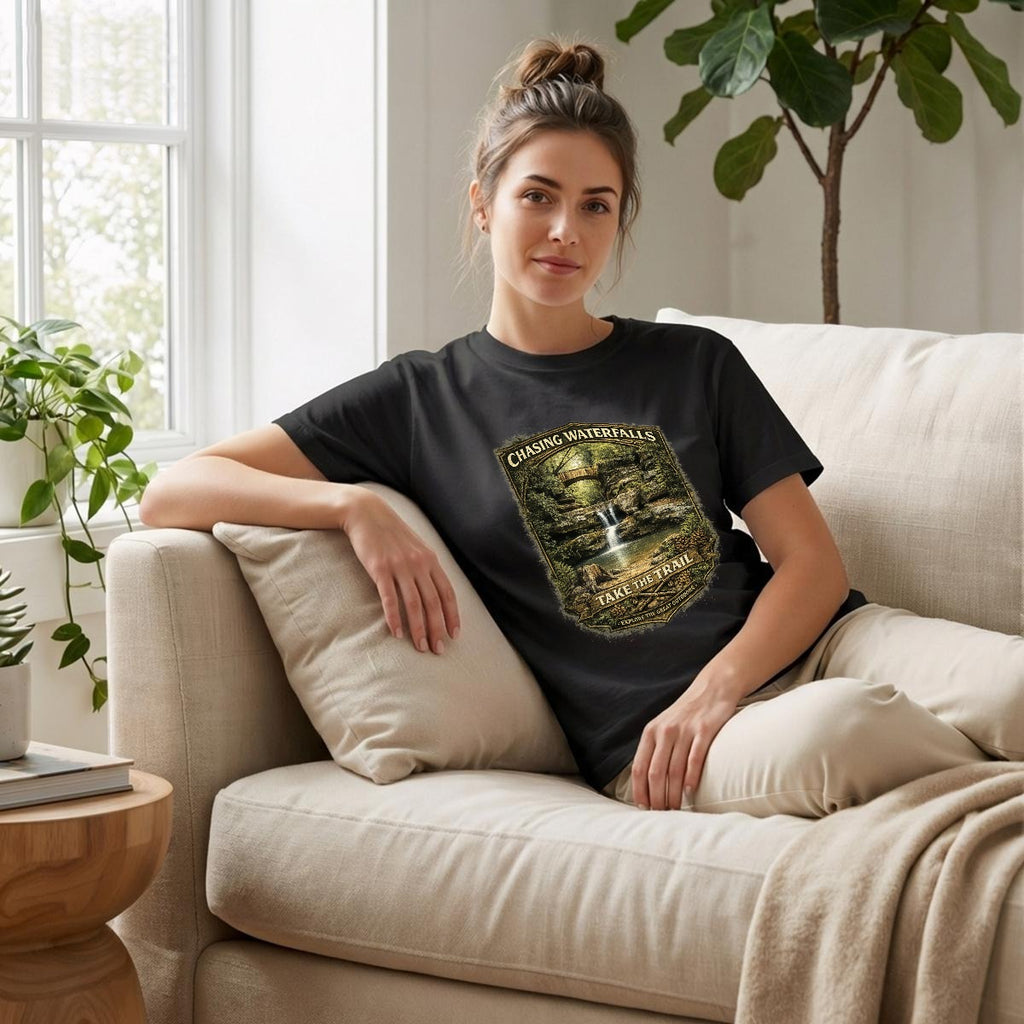 Women's-Chasing Waterfalls Upper Old Man's Cave Shirt - Vintage Style Hocking Hills Ohio Apparel