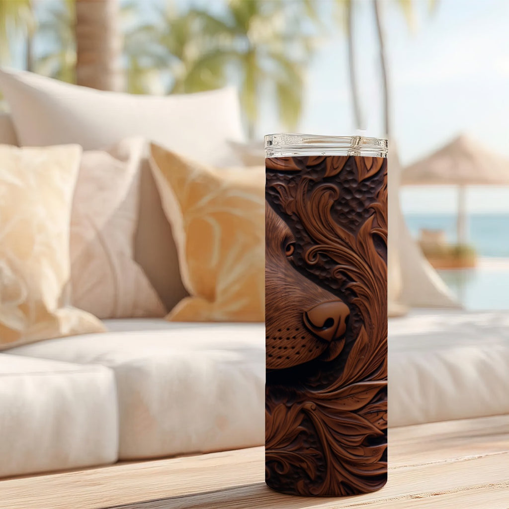 20 oz Straight Tumbler-3D Tooled Leather Hunting Dog Design-Rustic Western Sublimation Wrap-Insulate