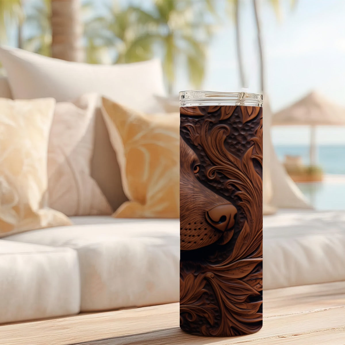 20 oz Straight Tumbler-3D Tooled Leather Hunting Dog Design-Rustic Western Sublimation Wrap-Insulate
