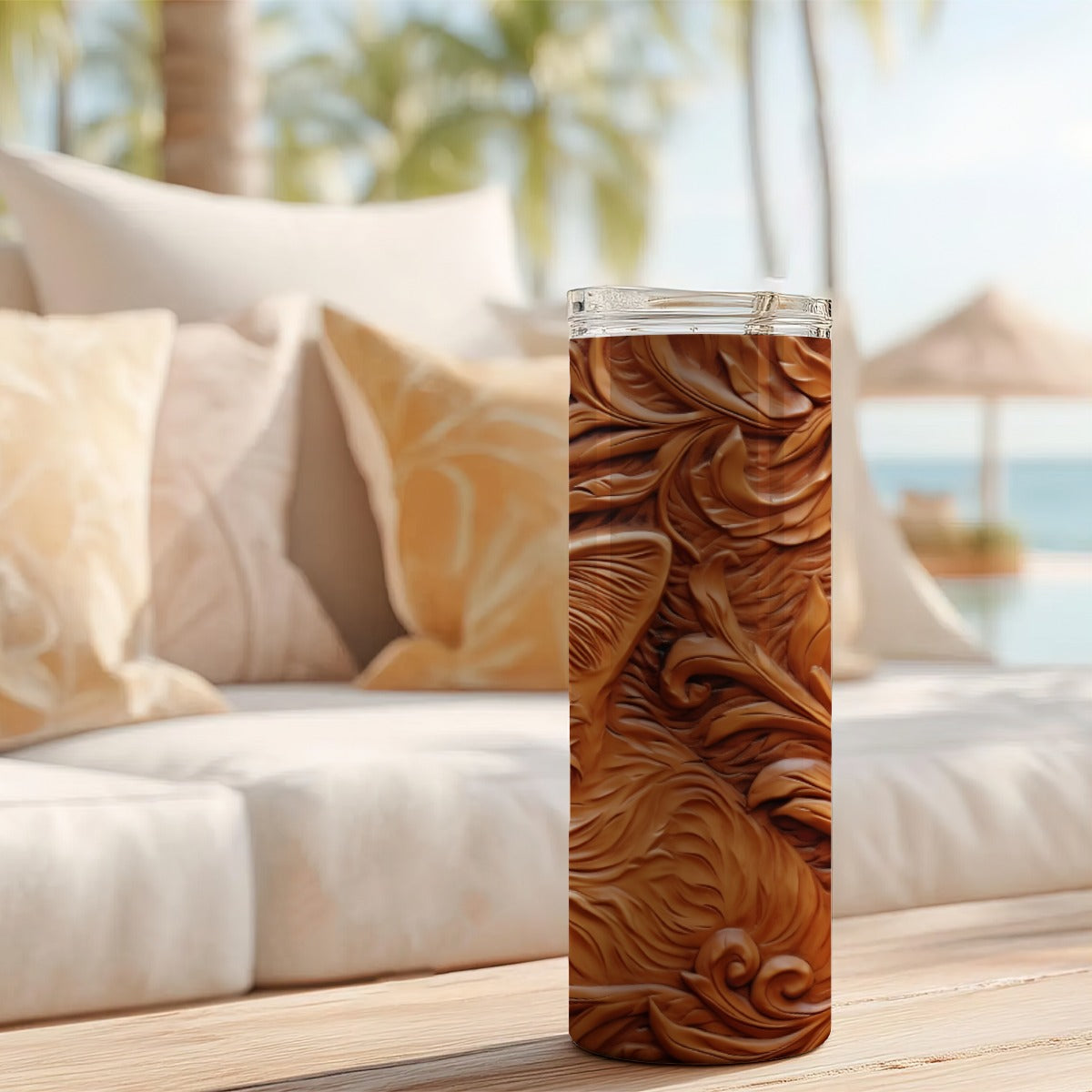 20 oz Straight Tumbler-3D Tooled Leather Kitten Design-Rustic Western Sublimation Wrap-Insulated Sta