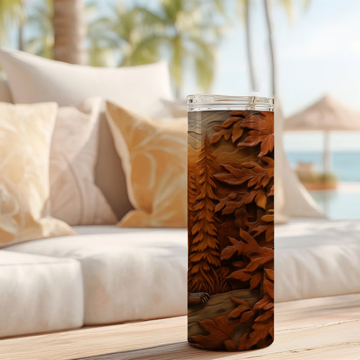 20 oz Straight Tumbler-3D Tooled Leather Grizzy Bear Design-Rustic Western Sublimation Wrap-Insulate