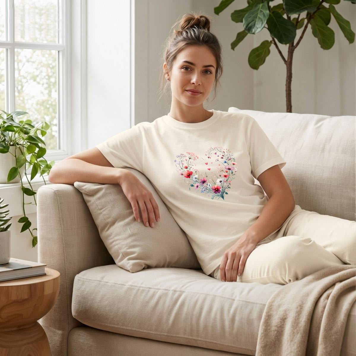 Ivory Floral Heart Graphic Tee | Comfort Colors C1717