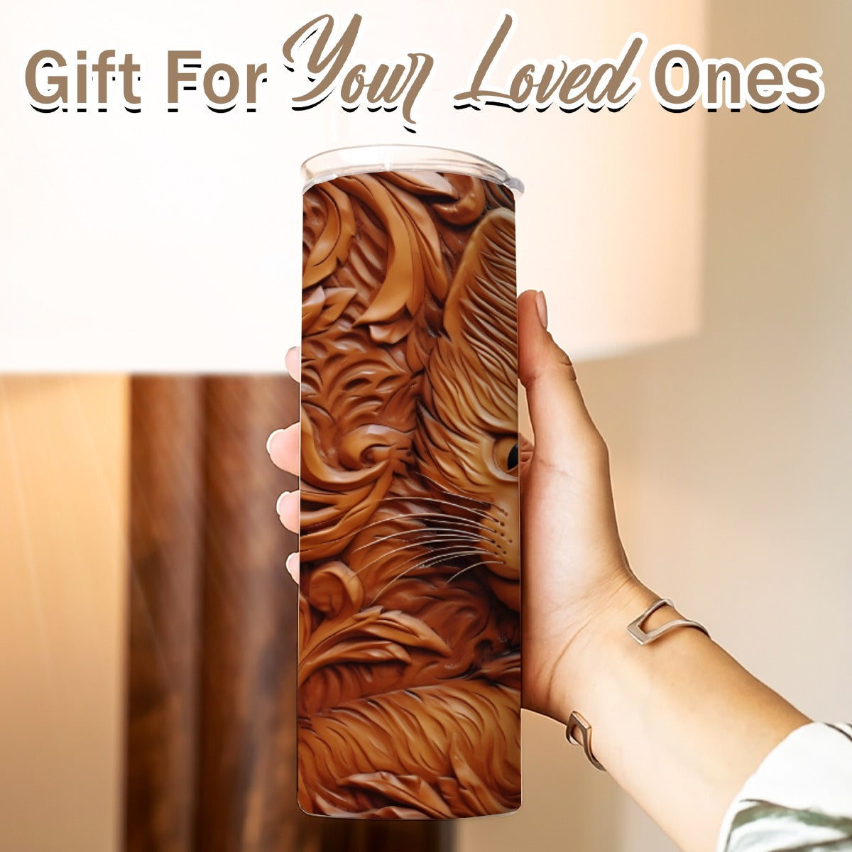 20 oz Straight Tumbler-3D Tooled Leather Kitten Design-Rustic Western Sublimation Wrap-Insulated Sta