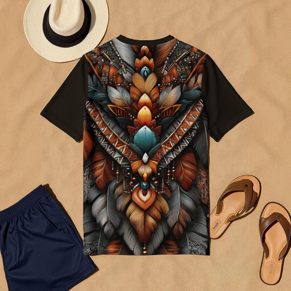 Tribal Feather Symmetrical All-Over Print Tee
