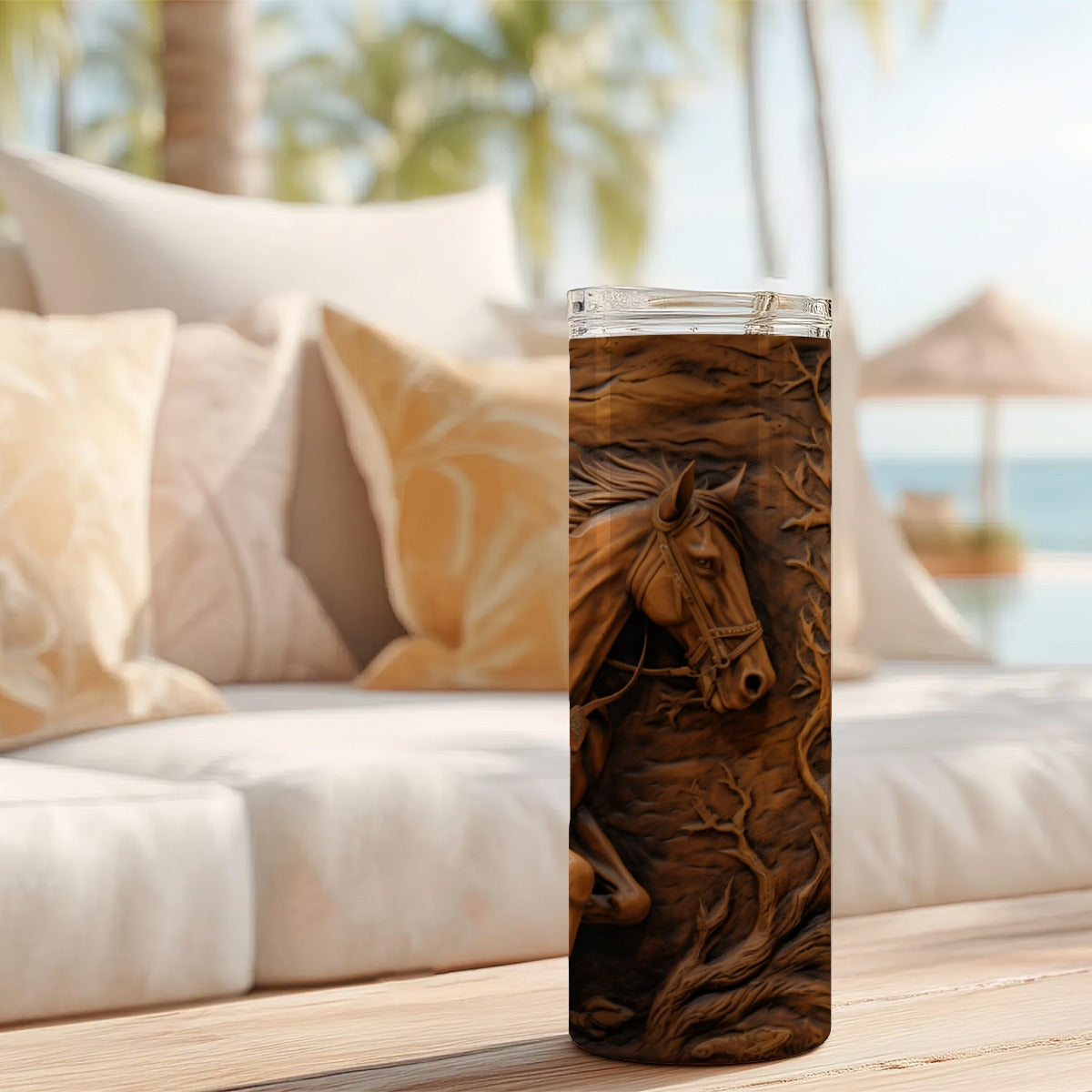 20 oz Straight Tumbler-3D Tooled Leather Cowboy Design-Rustic Western Sublimation Wrap-Insulated Sta