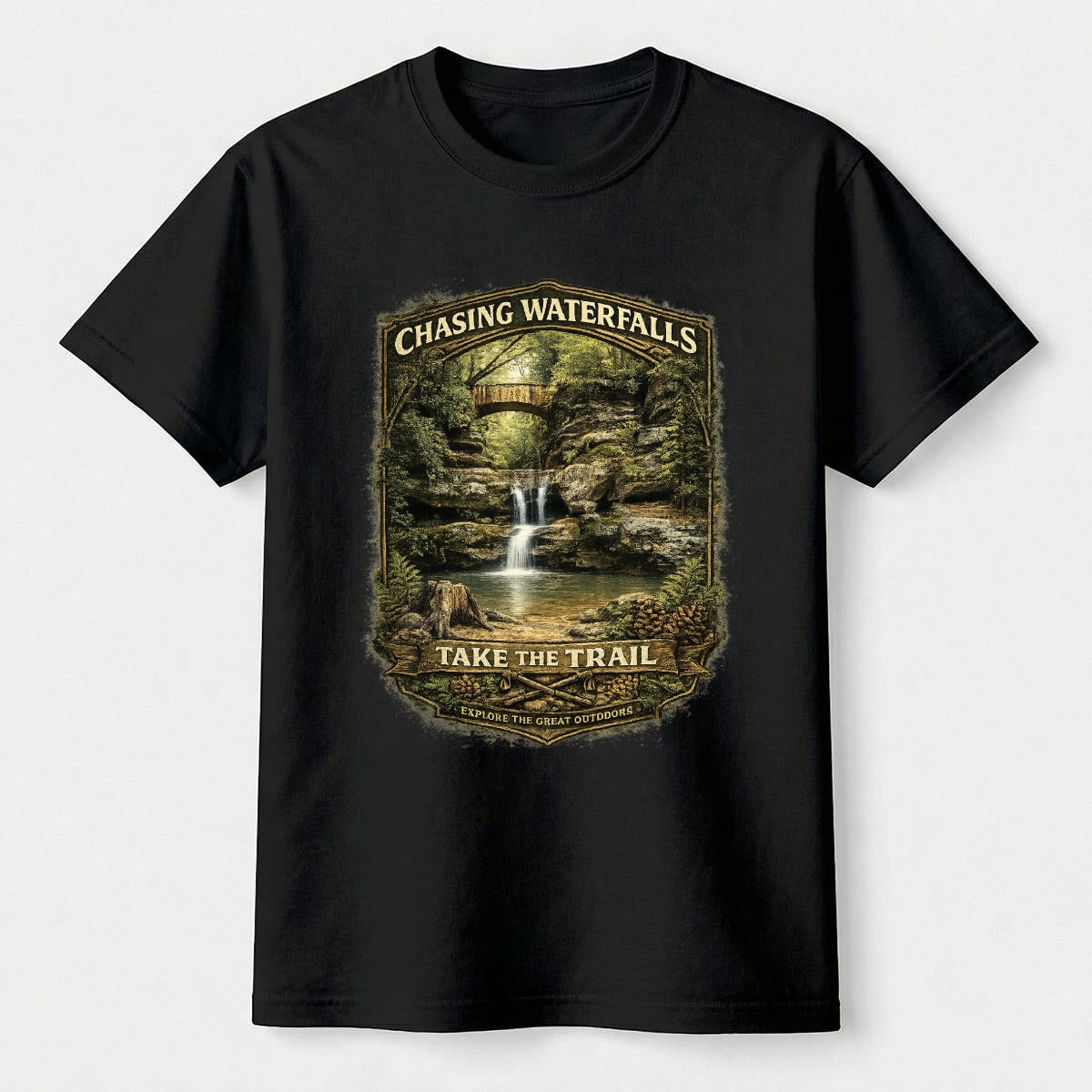 Women's-Chasing Waterfalls Upper Old Man's Cave Shirt - Vintage Style Hocking Hills Ohio Apparel