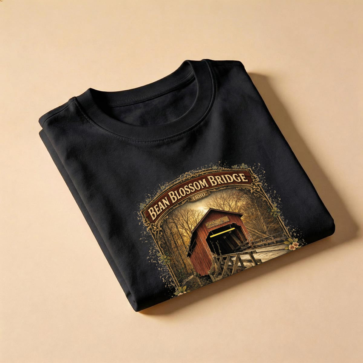 Women's -The Bean Blossom Bridge – Indiana 1880 Vintage Tee-Original Photography Graphic Shirt