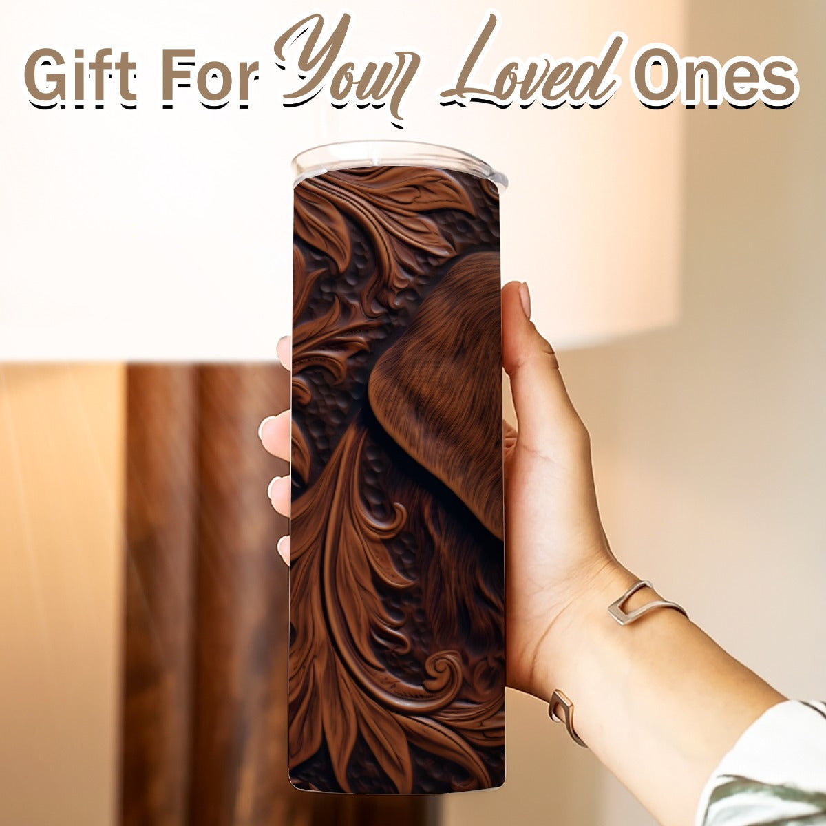 20 oz Straight Tumbler-3D Tooled Leather Hunting Dog Design-Rustic Western Sublimation Wrap-Insulate
