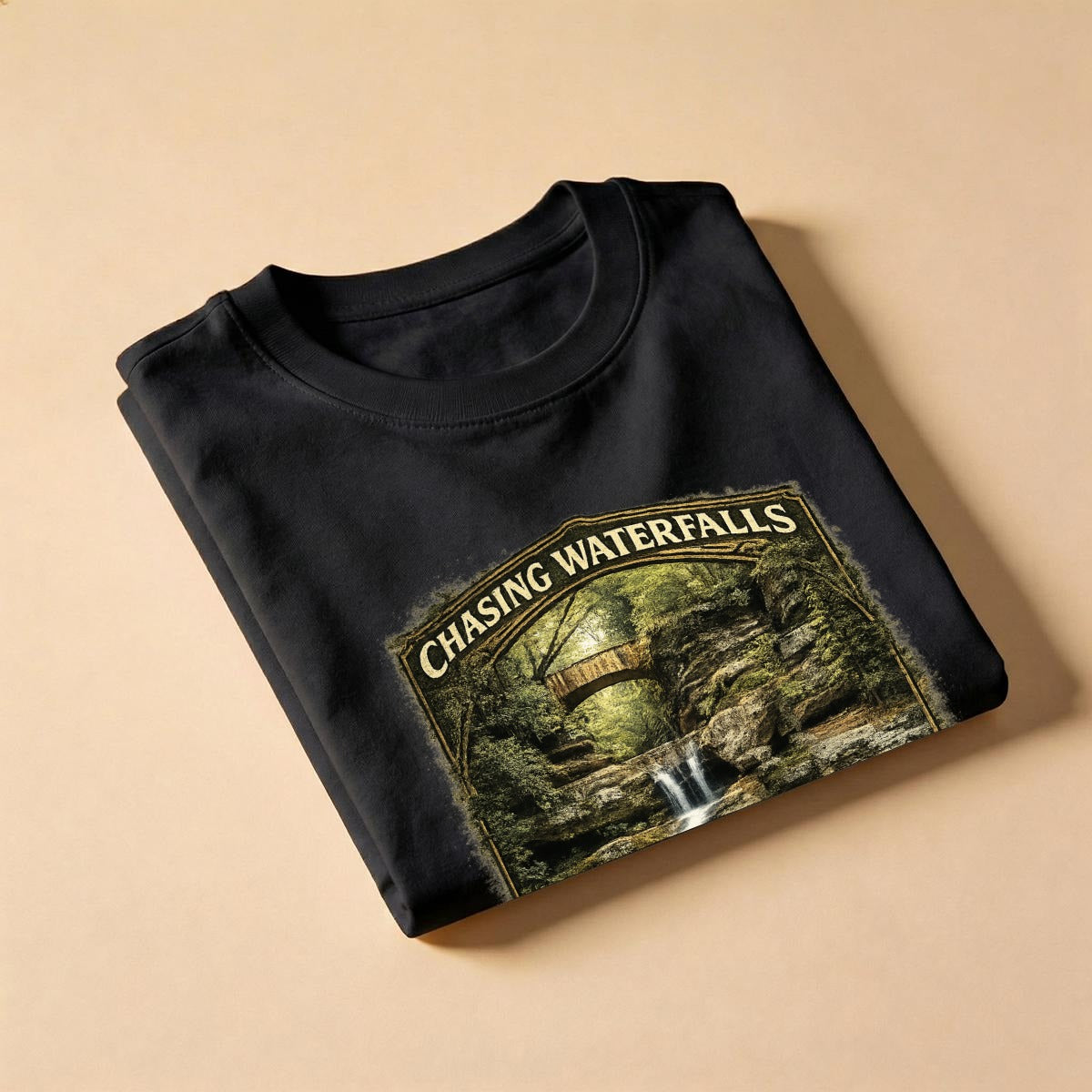 Women's-Chasing Waterfalls Upper Old Man's Cave Shirt - Vintage Style Hocking Hills Ohio Apparel