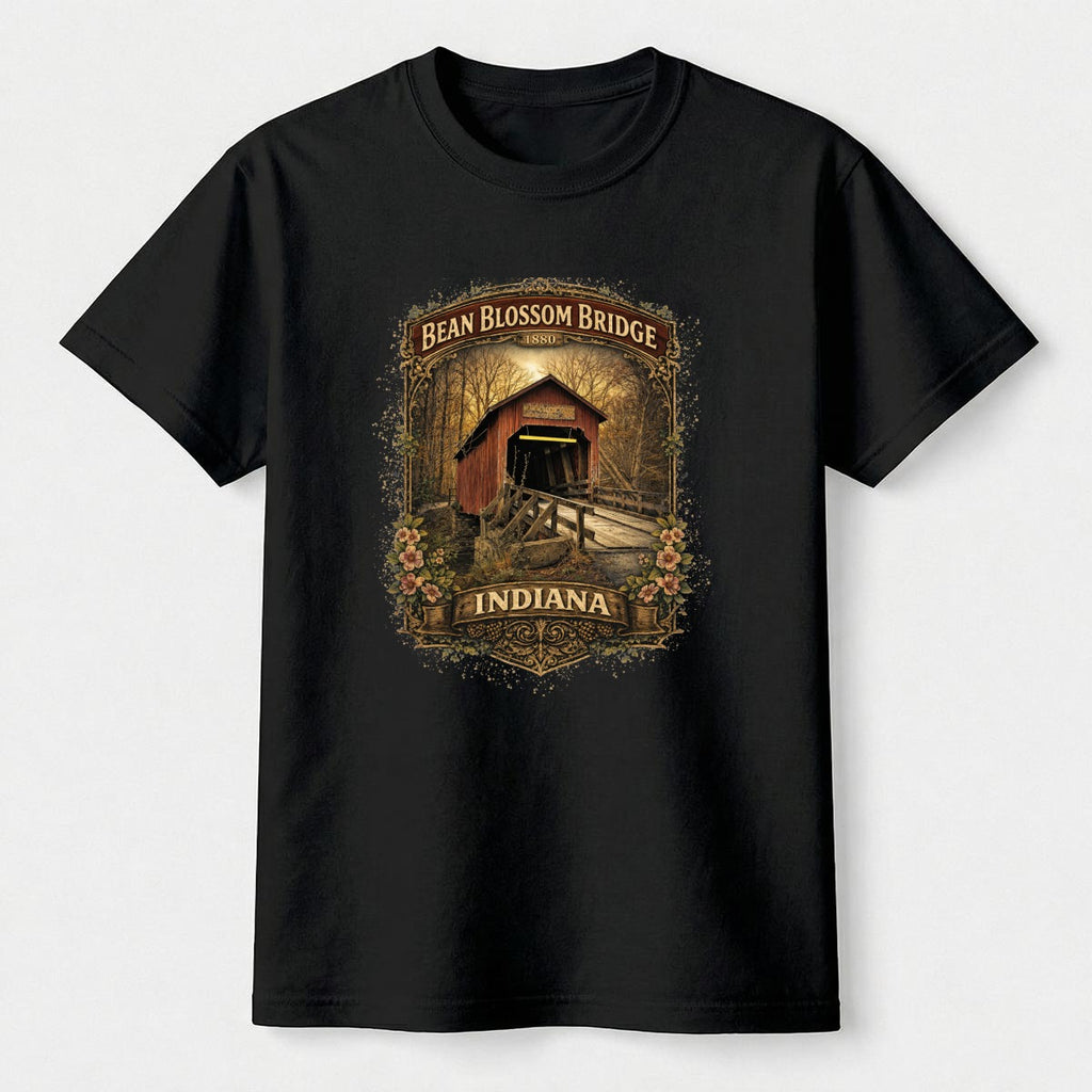 Women's -The Bean Blossom Bridge – Indiana 1880 Vintage Tee-Original Photography Graphic Shirt