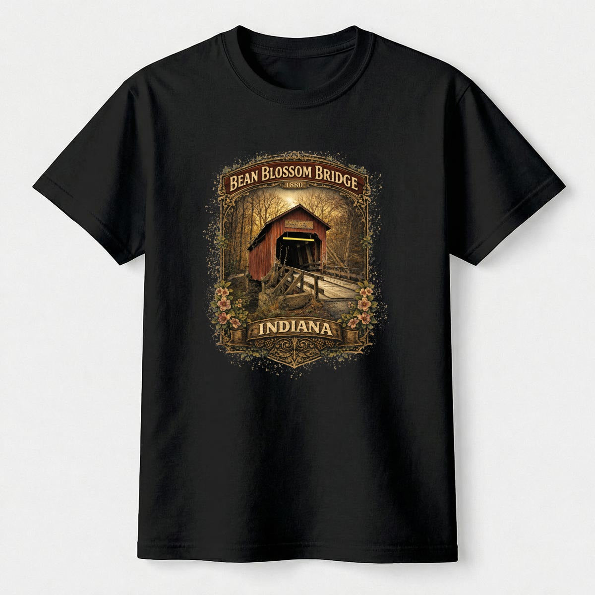 Women's -The Bean Blossom Bridge – Indiana 1880 Vintage Tee-Original Photography Graphic Shirt