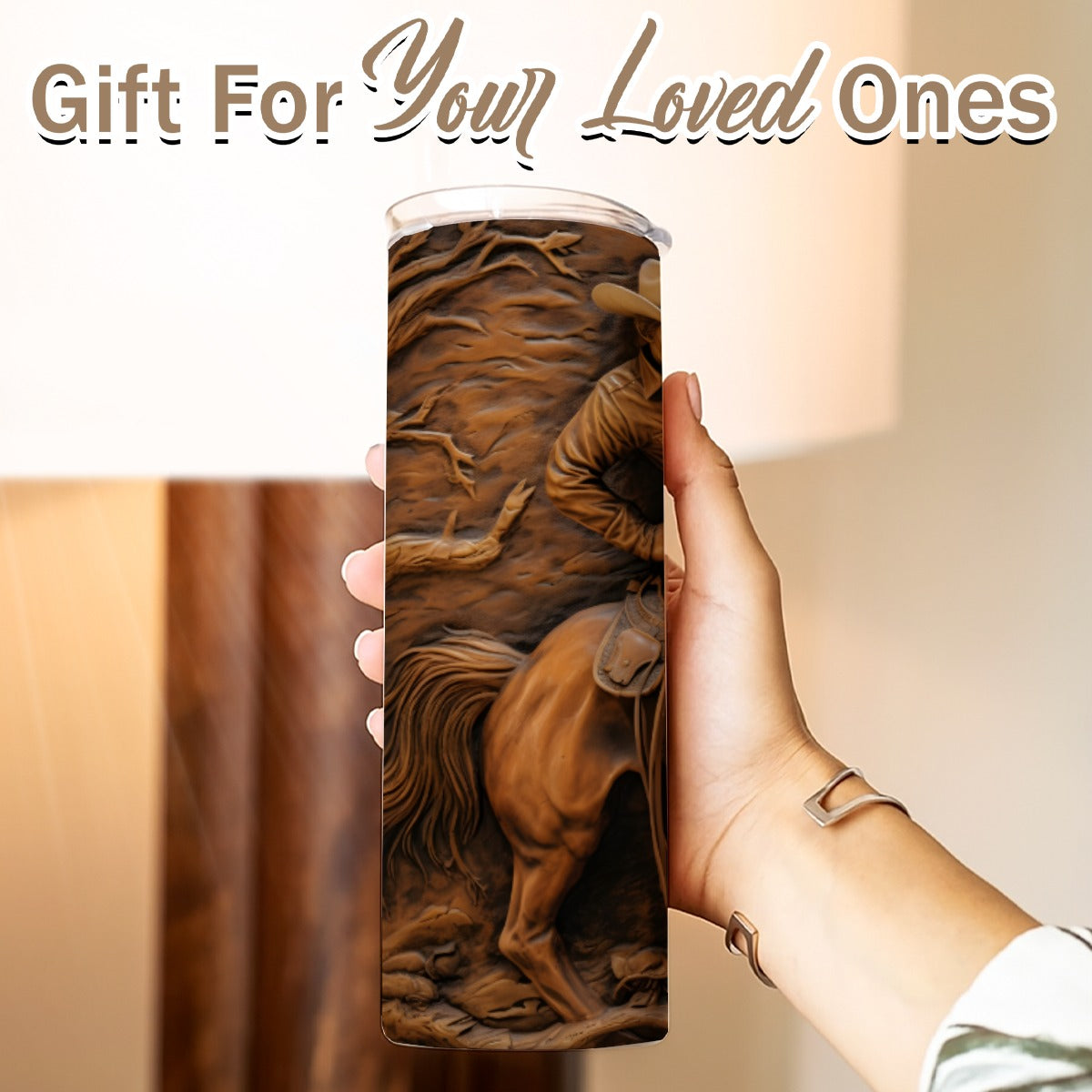 20 oz Straight Tumbler-3D Tooled Leather Cowboy Design-Rustic Western Sublimation Wrap-Insulated Sta