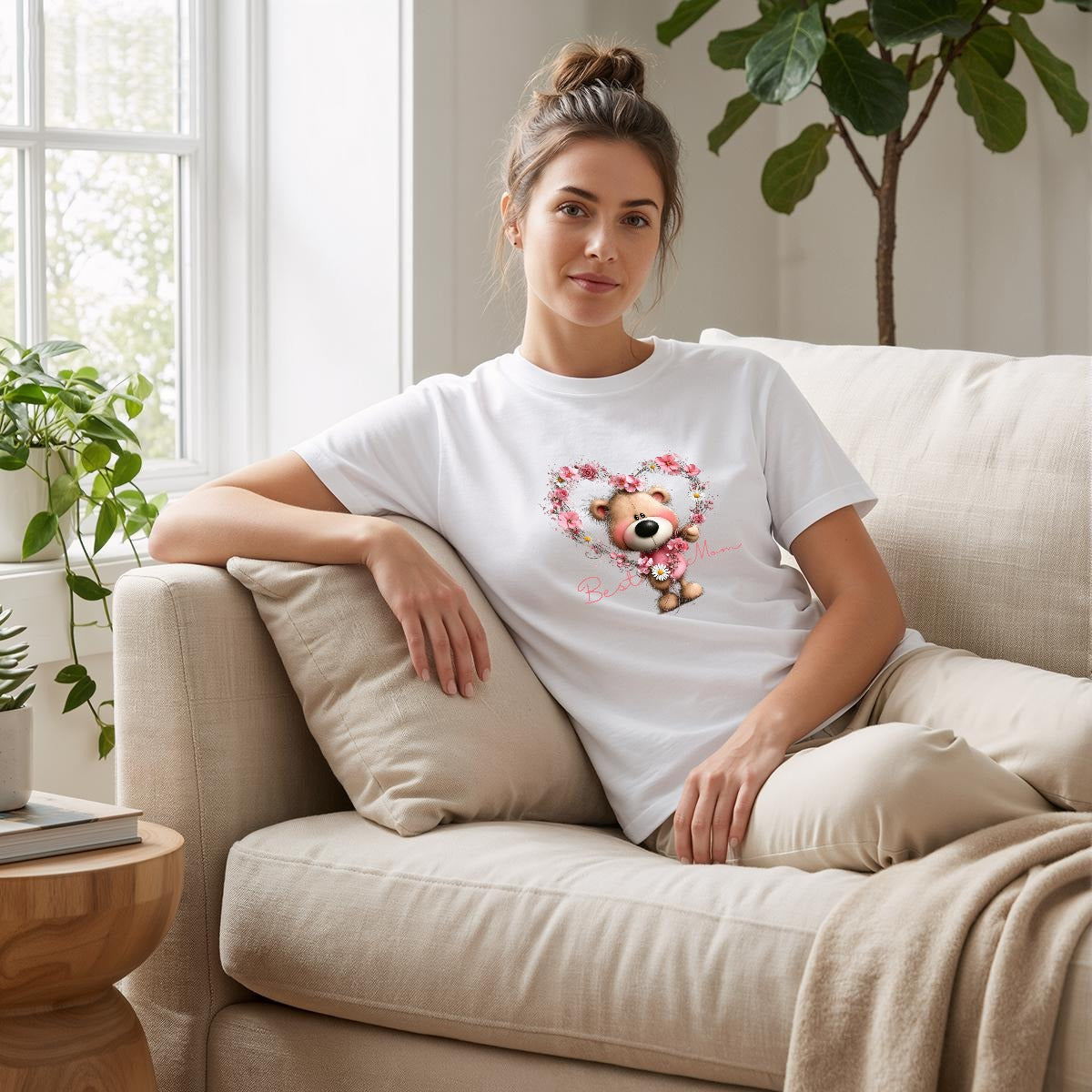 Floral Heart Teddy Bear "Best Mom" Tee Comfort Colors-Double DTG Print Graphic Tee