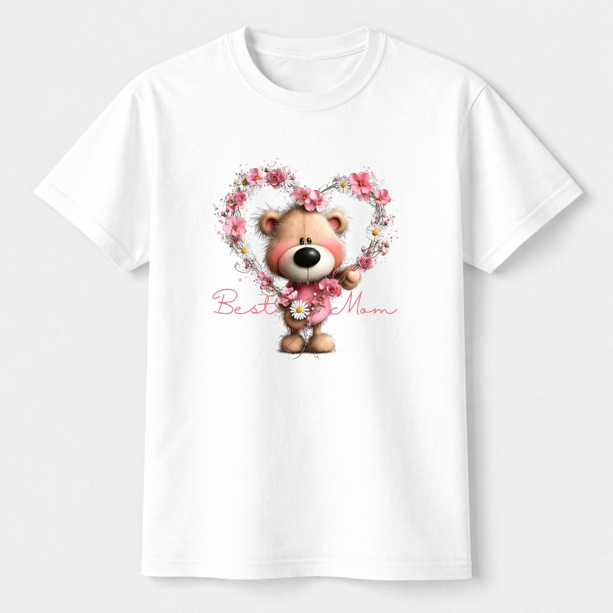 Floral Heart Teddy Bear "Best Mom" Tee Comfort Colors-Double DTG Print Graphic Tee