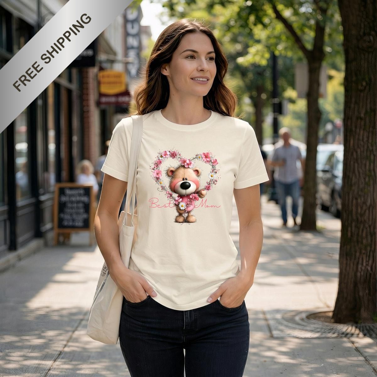 Floral Heart Teddy Bear "Best Mom" Tee Comfort Colors-Double DTG Print Graphic Tee
