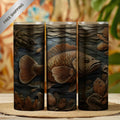 20 oz Straight Tumbler-3D Tooled Leather Fish Design-Rustic Western Sublimation Wrap-Insulated Stain