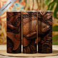 20 oz Straight Tumbler-3D Tooled Leather Fish Design-Rustic Western Sublimation Wrap-Insulated Stain