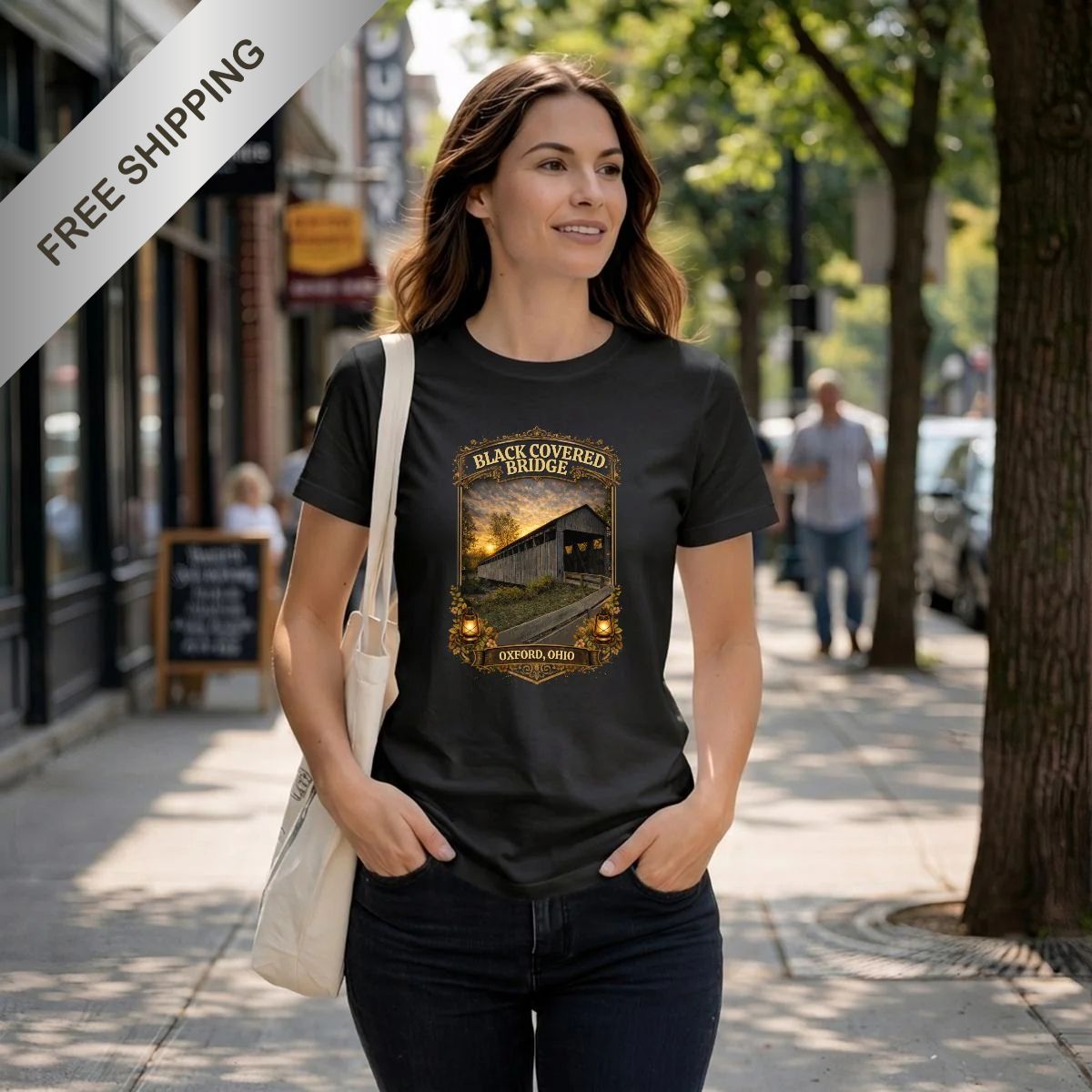Vintage Black Covered Bridge Oxford, Ohio – Comfort Colors C1717 T-Shirt