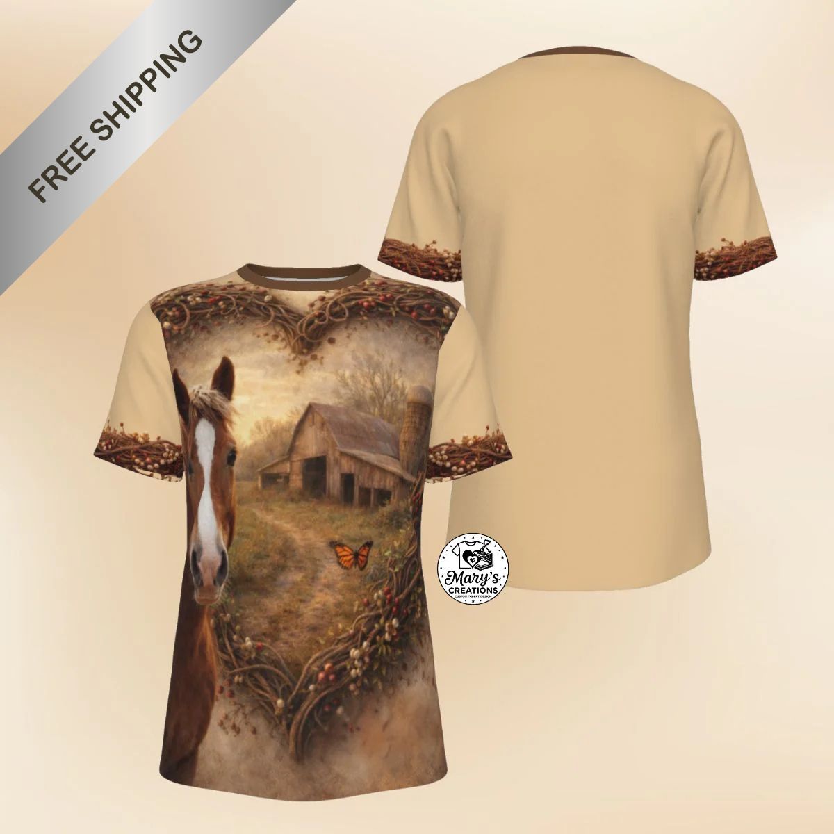 Rustic Horse & Barn Heart-Frame Tee