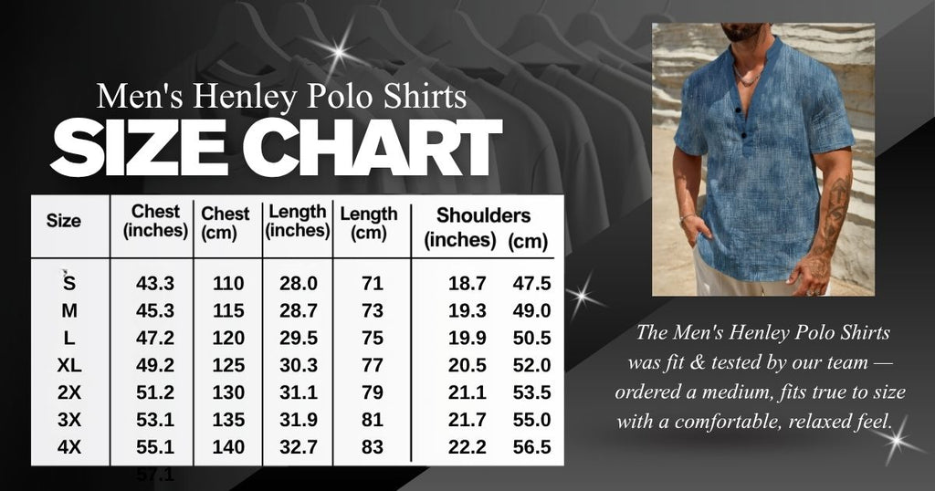 Rustic Men's Henley - Lightweight Summer Polo with Button Placket