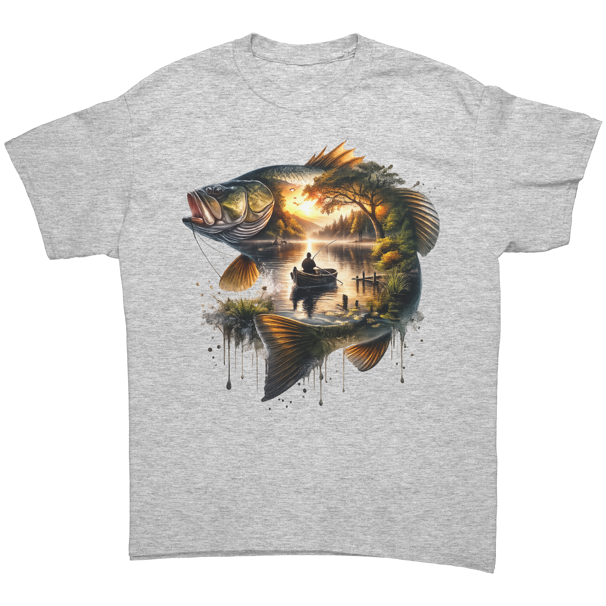 Scenic Bass Fishing T-Shirt | Rustic Fisherman Sunset Graphic Tee | Unisex Gildan 5000 | Outdoorsman Gift | 14 Colors