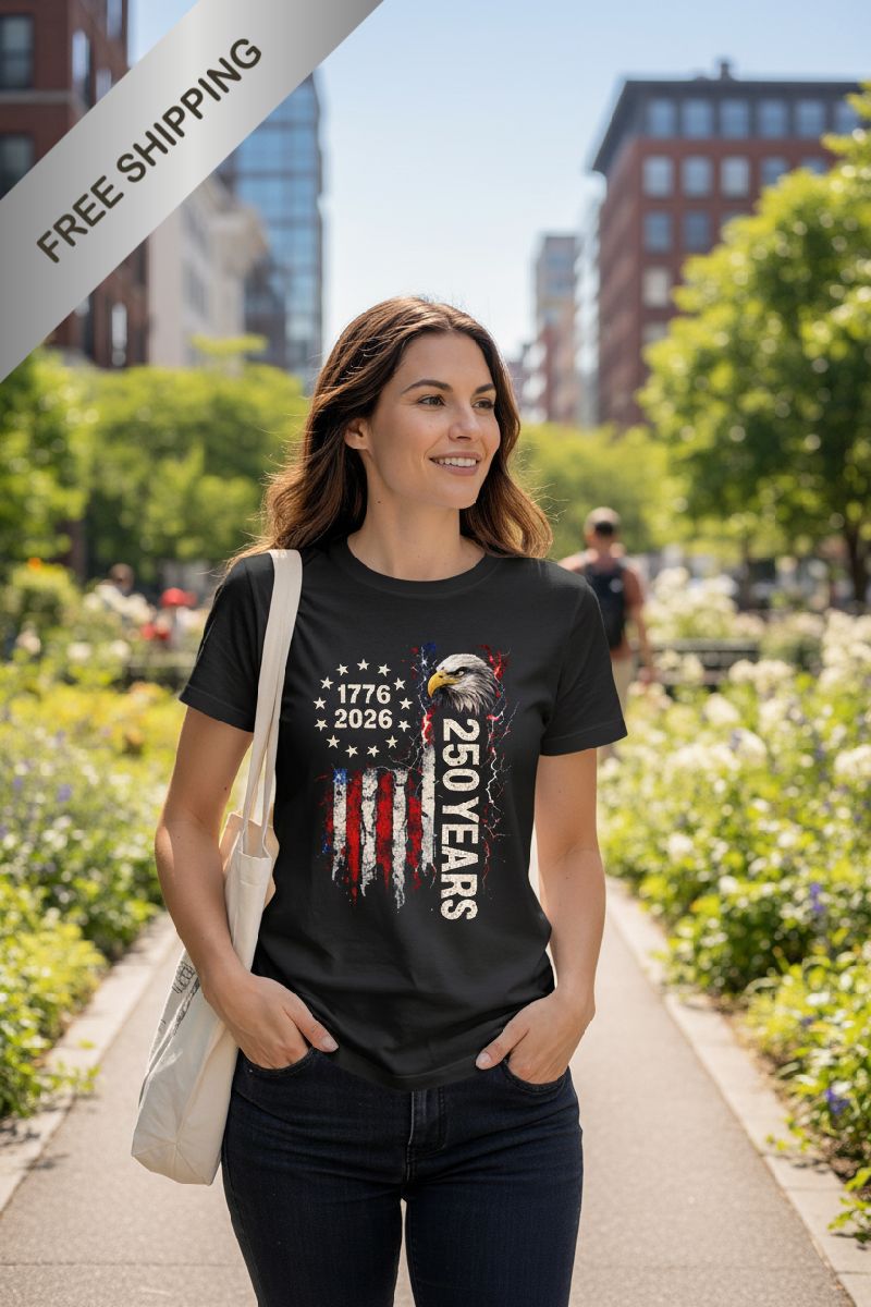 Women's 1776 - 2026 USA 250 Years Graphic Tee | Distressed Eagle - Patriotic Shirt | Printed in USA