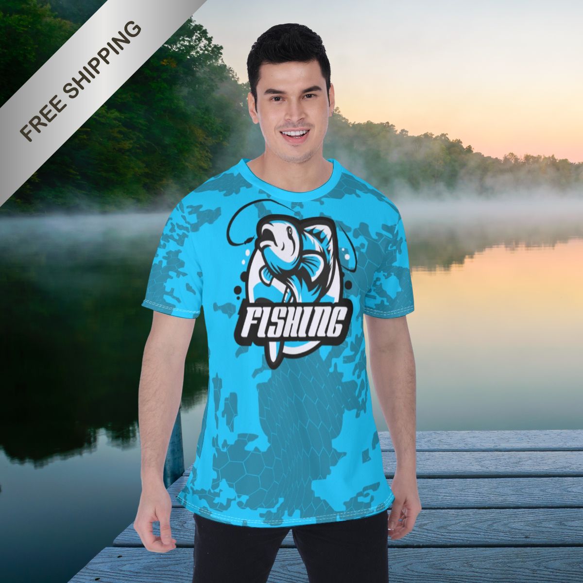 Men's All-Over Print Fishing Tee - Blue Camo