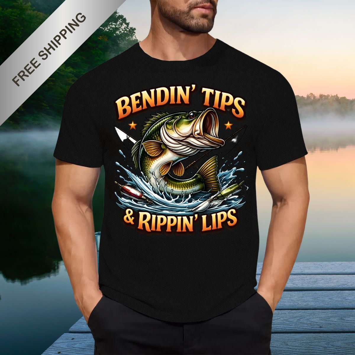 Bendin Tips Rippin Lips Fishing Shirt-Bella Canvas 3001-DTG