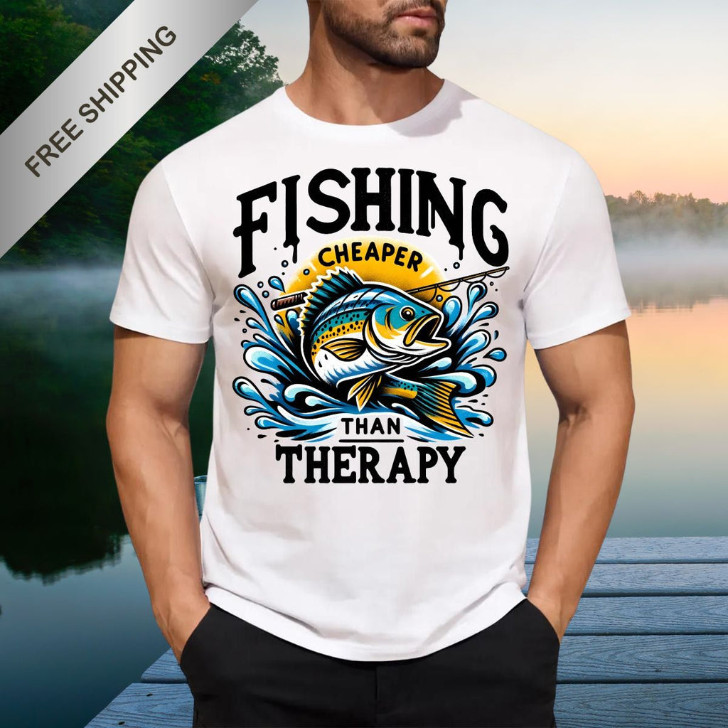 Fishing Cheaper Than Therapy Shirt | Fisherman T-Shirt, Bella Canvas 3001 Unisex Graphic Tee