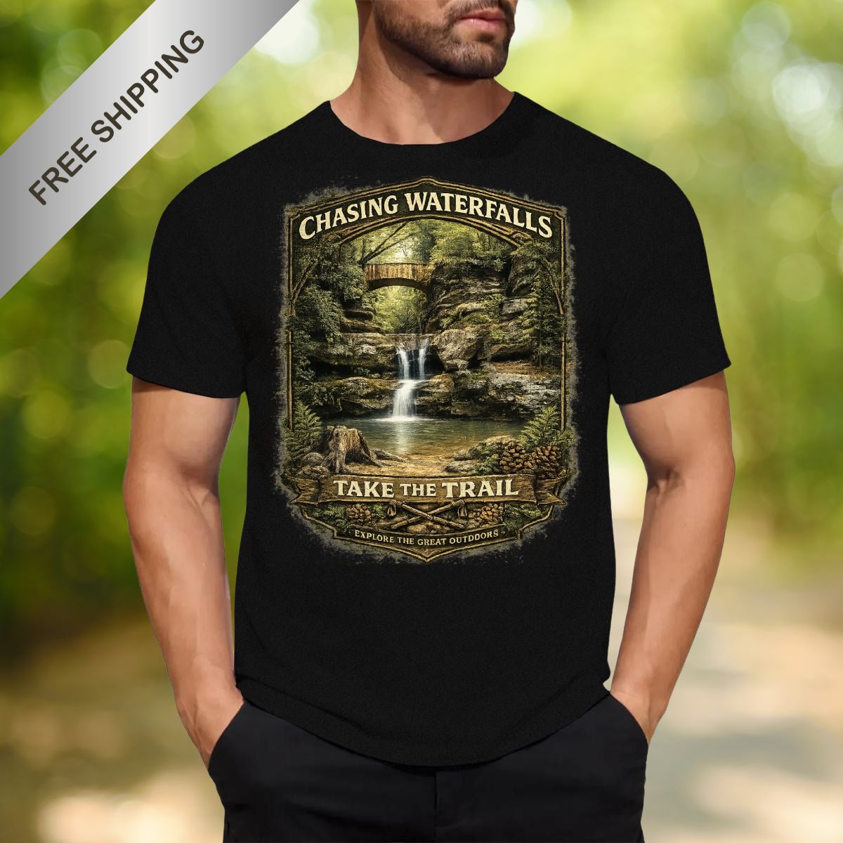 Chasing Waterfalls Upper Old Man's Cave Shirt - Vintage Style Hocking Hills Ohio Apparel