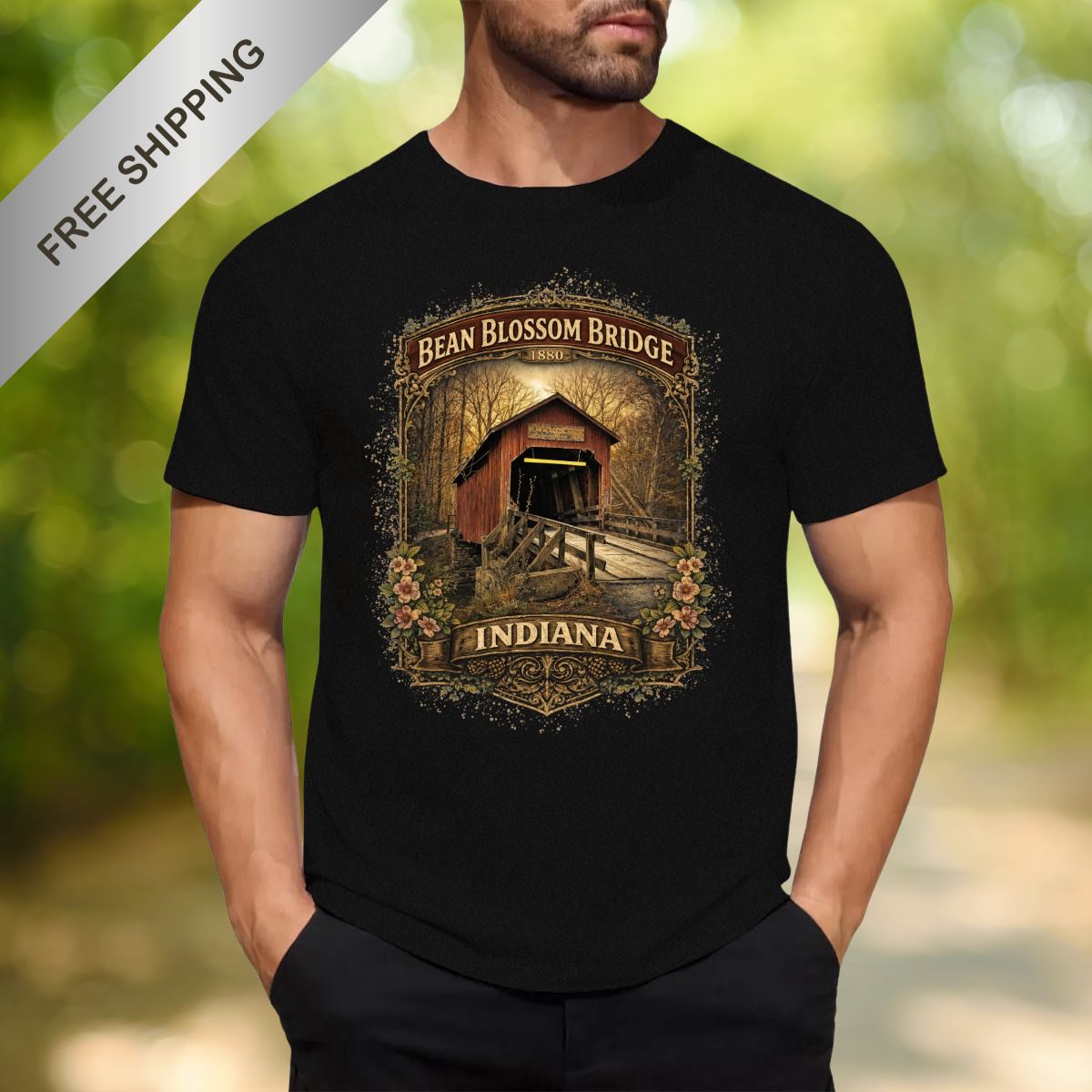 The Bean Blossom Bridge – Indiana 1880 Vintage Tee-Original Photography Graphic Shirt