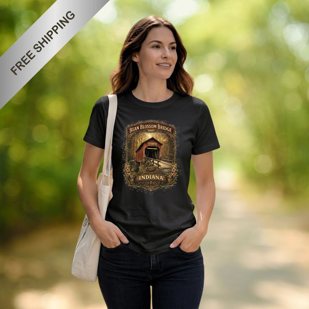 Women's -The Bean Blossom Bridge – Indiana 1880 Vintage Tee-Original Photography Graphic Shirt