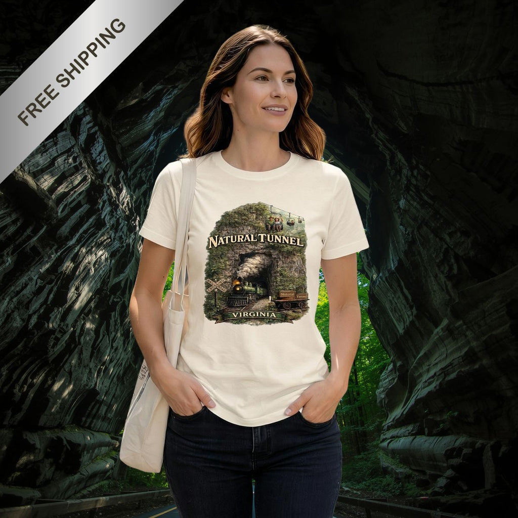 Women's Vintage Steam Engine Natural Tunnel Virginia Railroad Shirt