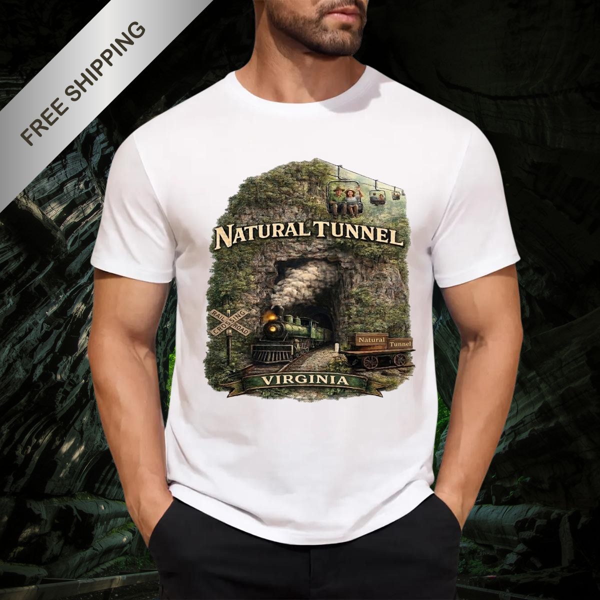 Vintage Steam Engine Natural Tunnel Virginia Railroad Shirt