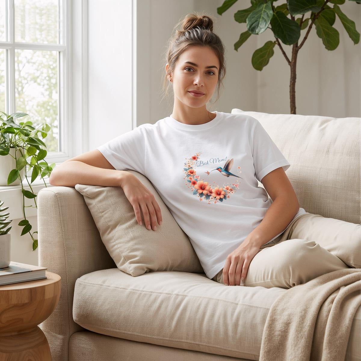 Hummingbird Floral Crescent Graphic Tee
