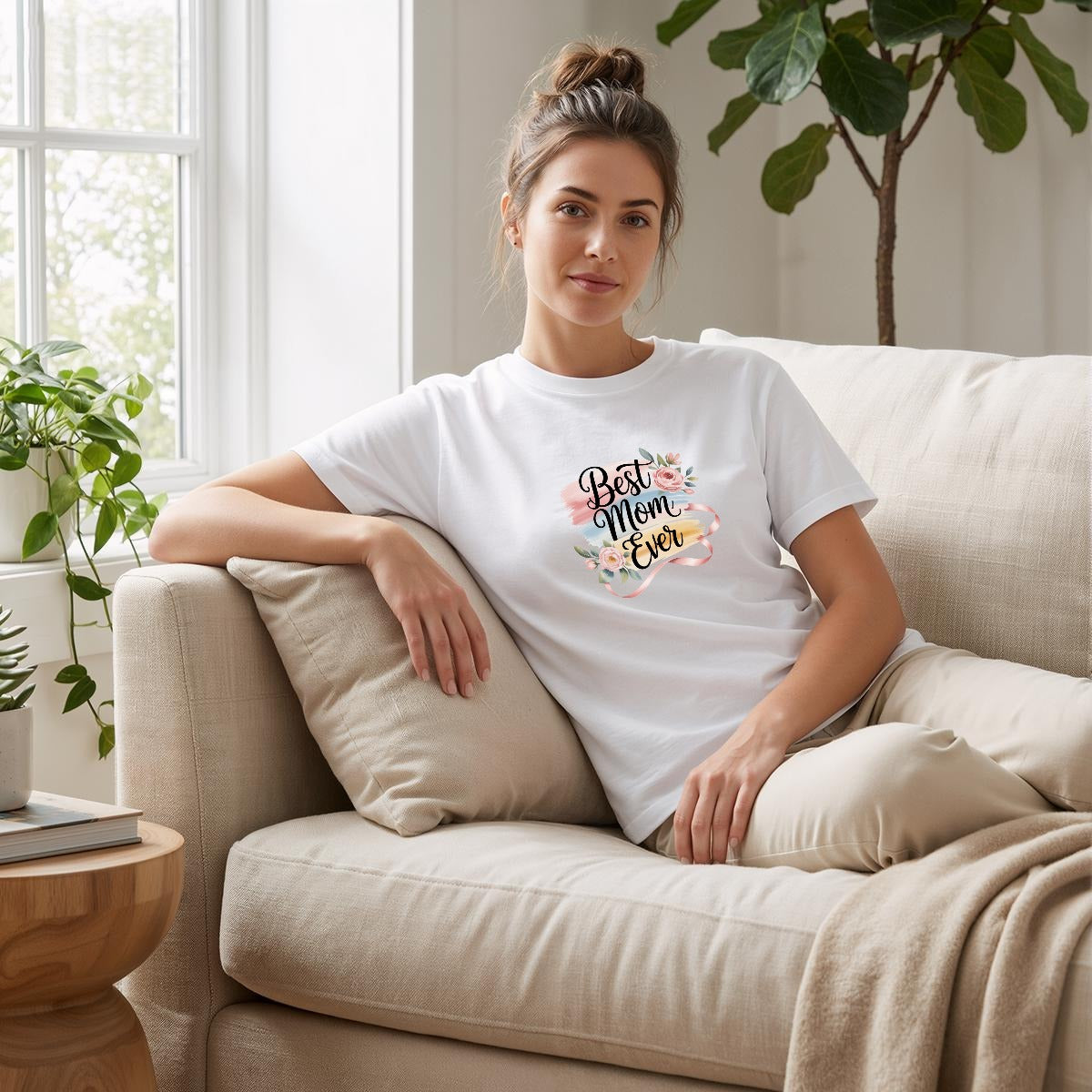 Watercolor Floral "Best Mom Ever" Tee – Comfort Colors-Double DTG